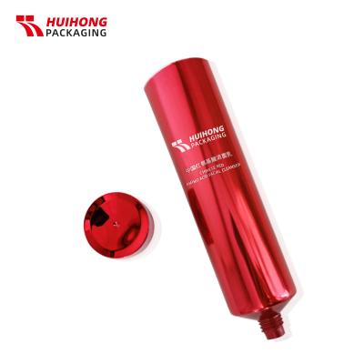 Tubo cosmético de aluminio resaltado rojo de 100 ml con tapa superior del tornillo