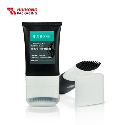 D50 100 ml de plástico de aluminio negro tratamiento del cuero cabelludo masaje LDPE tubo de loción para apretar peine con interruptor