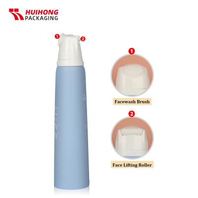 Tubo de rodillo de estiramiento facial de cepillo de silicona para masaje de cuero cabelludo degradable azul con tapa de PP
